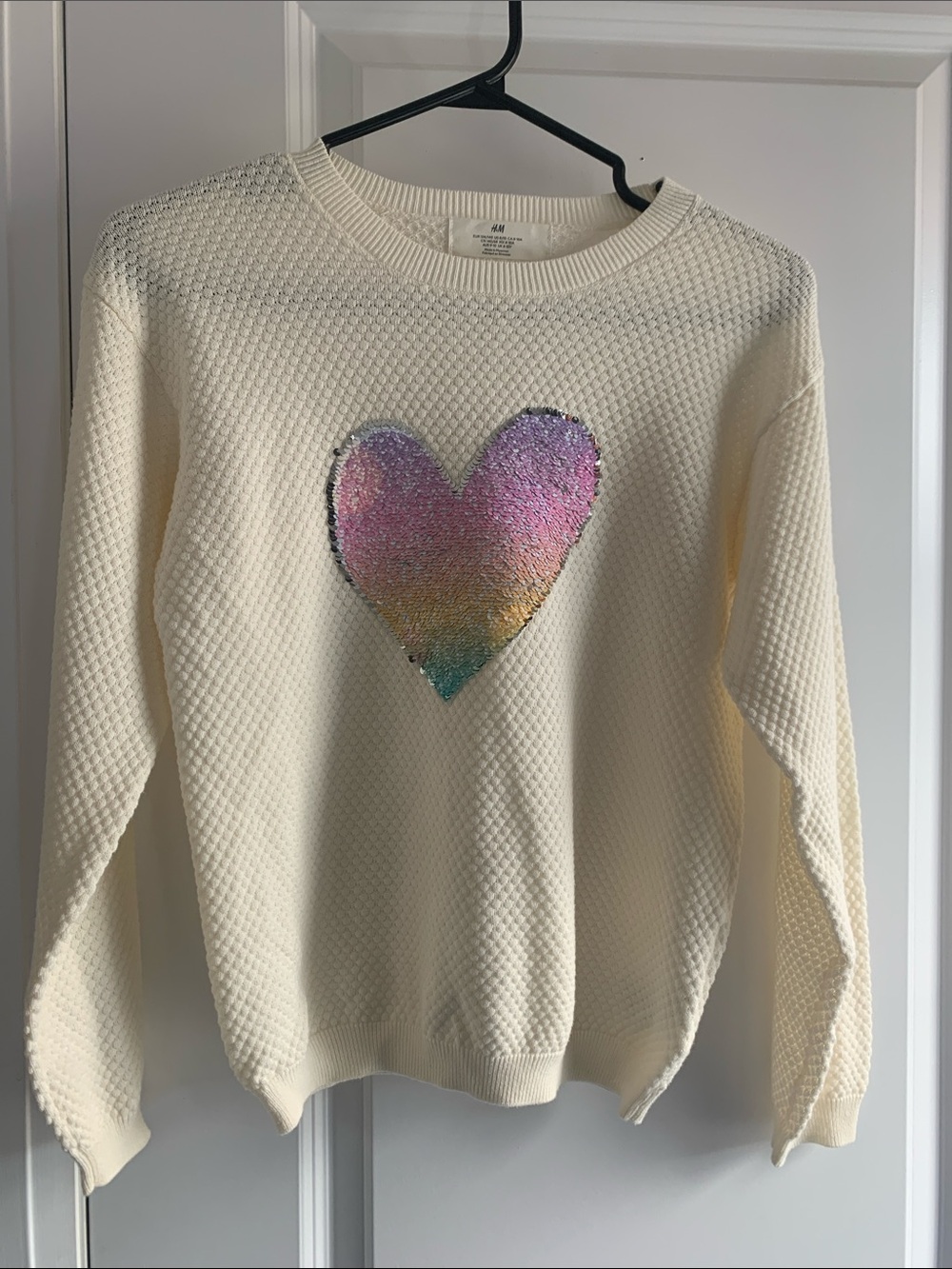 H&M Cream Sweater with Iridescent Sequin Heart